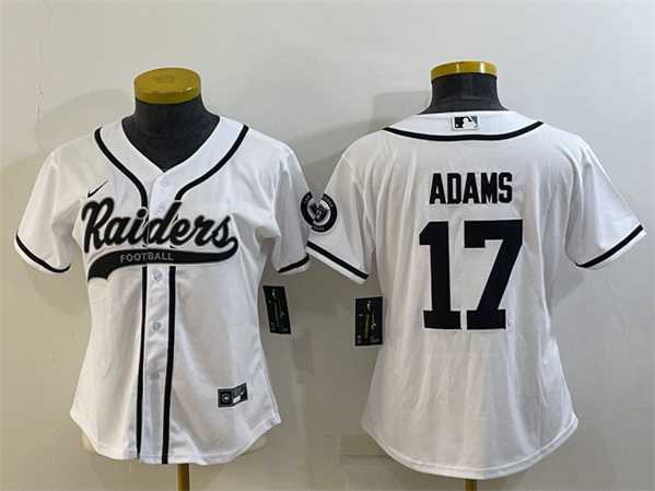 Womens Las Vegas Raiders #17 Davante Adams White With Patch Cool Base Stitched Baseball Jersey